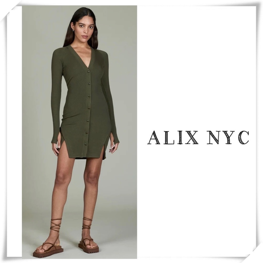 Alix NYC VIRGINIA Knitted Mini Dress Long Cardigan in Military Green Size XL